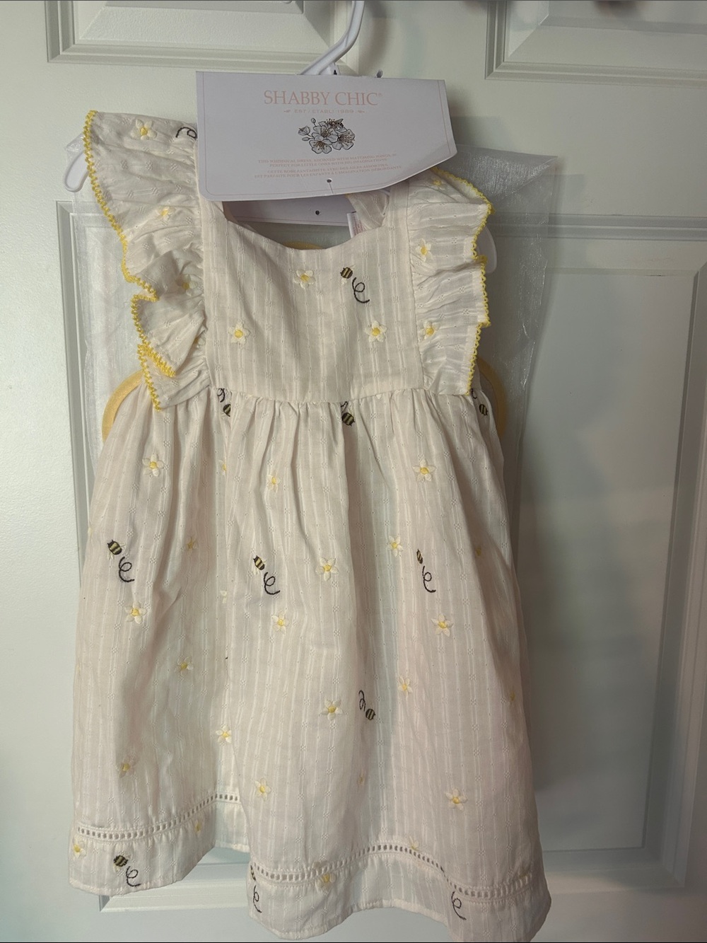 Shabby Chic Cream Dress with Yellow Bee & Daisy Accents & Bee Wings